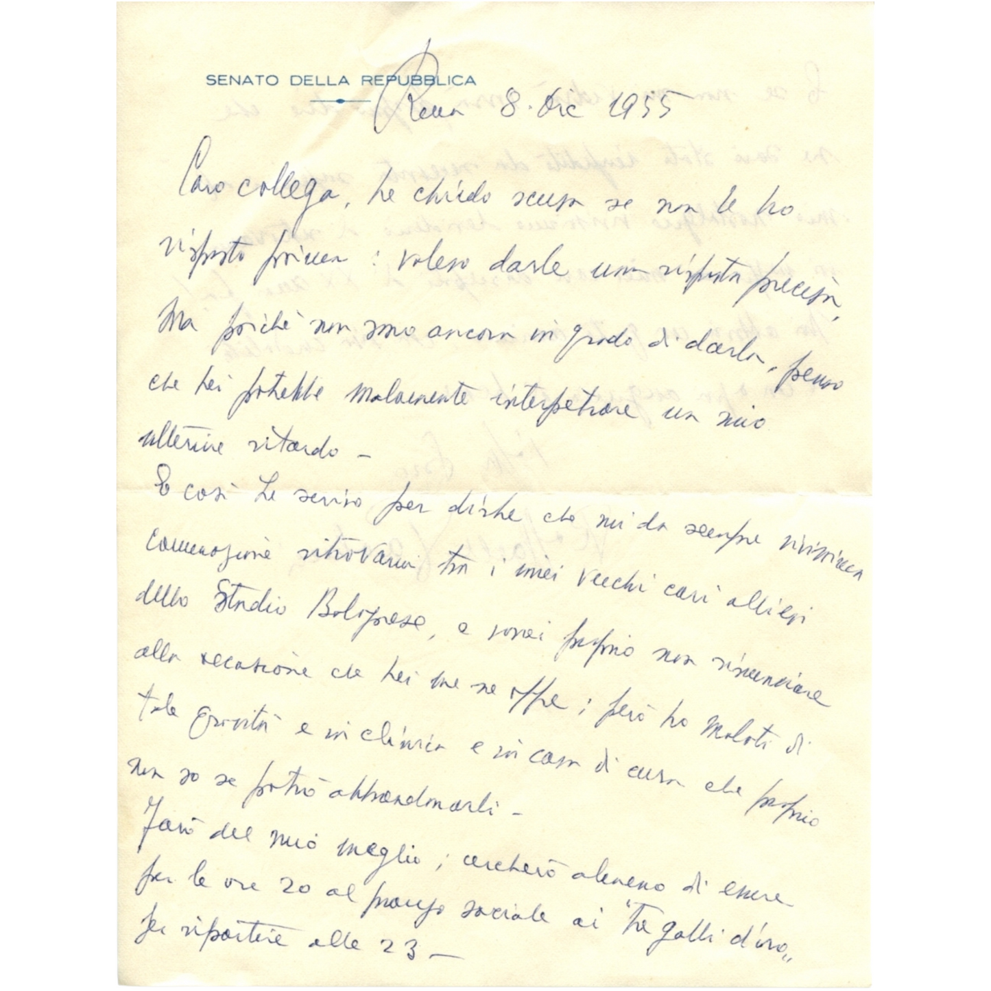 RAFFAELE PAOLUCCI · Signed autograph letter · 1955