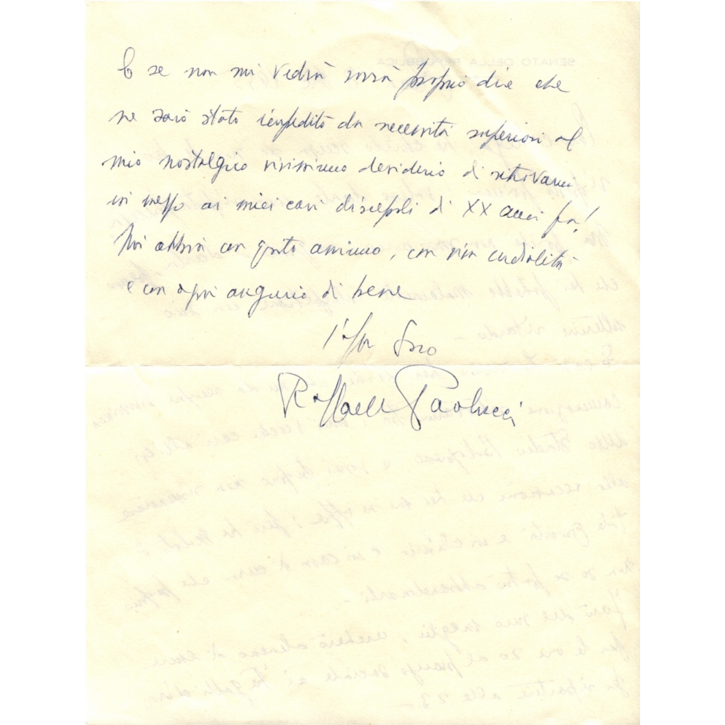 RAFFAELE PAOLUCCI · Signed autograph letter · 1955